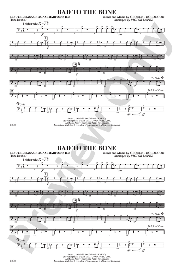 Bad To The Bone Electric Bass Electric Bass Part Digital Sheet