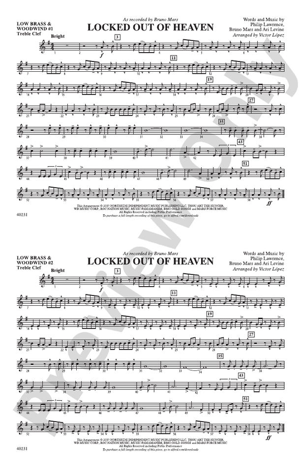 Locked Out Of Heaven Low Brass Woodwinds Treble Clef Low Brass