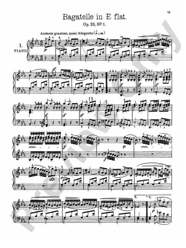 Beethoven Seven Easy Pieces Bagatelle In E Flat Op No Part