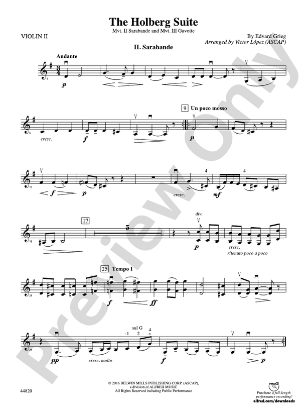 The Holberg Suite 2nd Violin 2nd Violin Part Digital Sheet Music