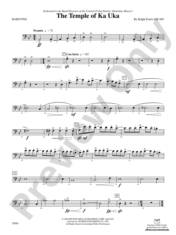 The Temple Of Ka Uka Baritone B C Baritone B C Part Digital Sheet