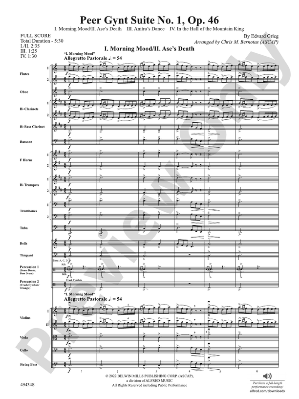 Peer Gynt Suite No 1 Op 46 Full Orchestra Conductor Score Parts