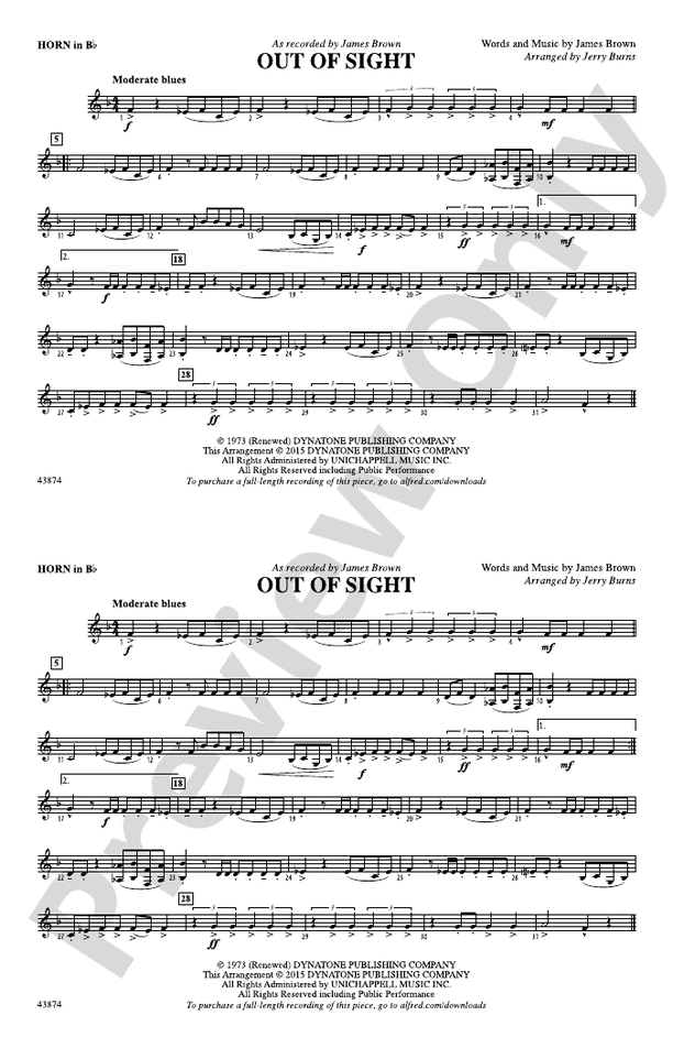 Out Of Sight Horn In B Flat Horn In B Flat Part Digital Sheet Music