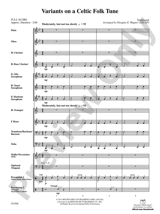 Variants On A Celtic Folk Tune Score Concert Band Score Digital