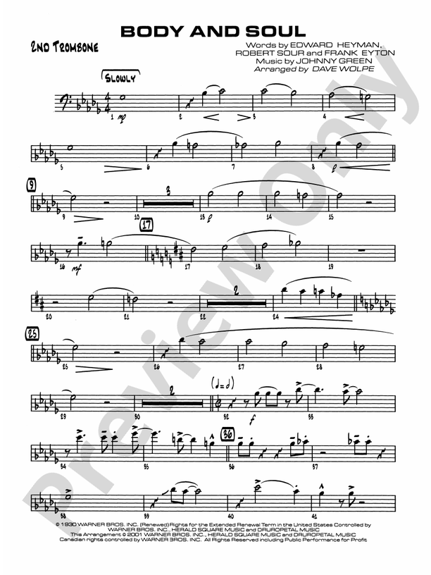 Body And Soul Nd Trombone Nd Trombone Part Digital Sheet Music