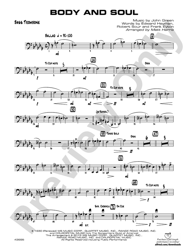 Body And Soul Bass Trombone Bass Trombone Part Digital Sheet Music