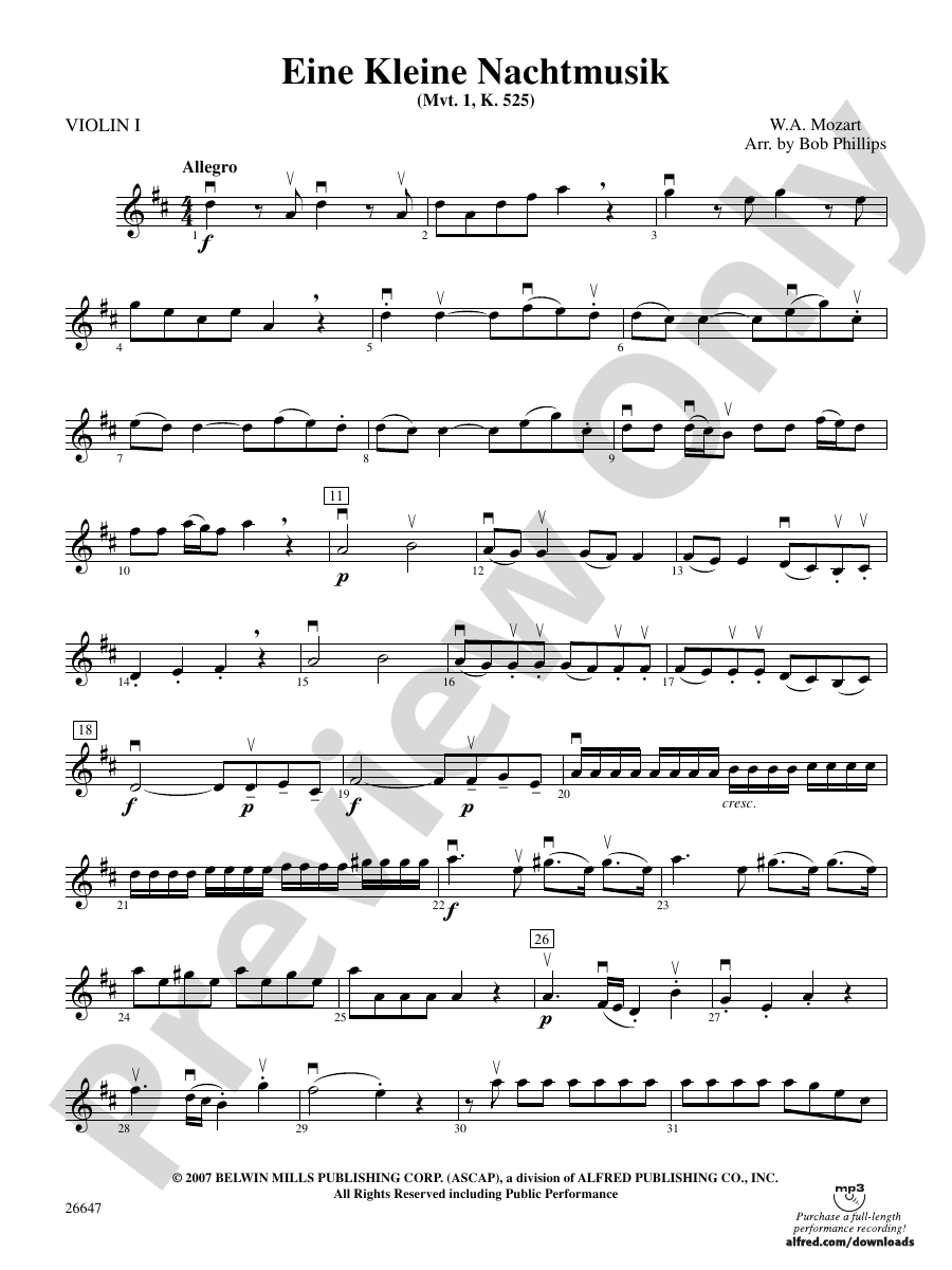 Eine Kleine Nachtmusik 1st Violin 1st Violin Part Digital Sheet