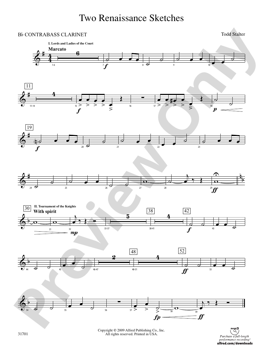 Two Renaissance Sketches Wp B Flat Contrabass Clarinet Wp B Flat