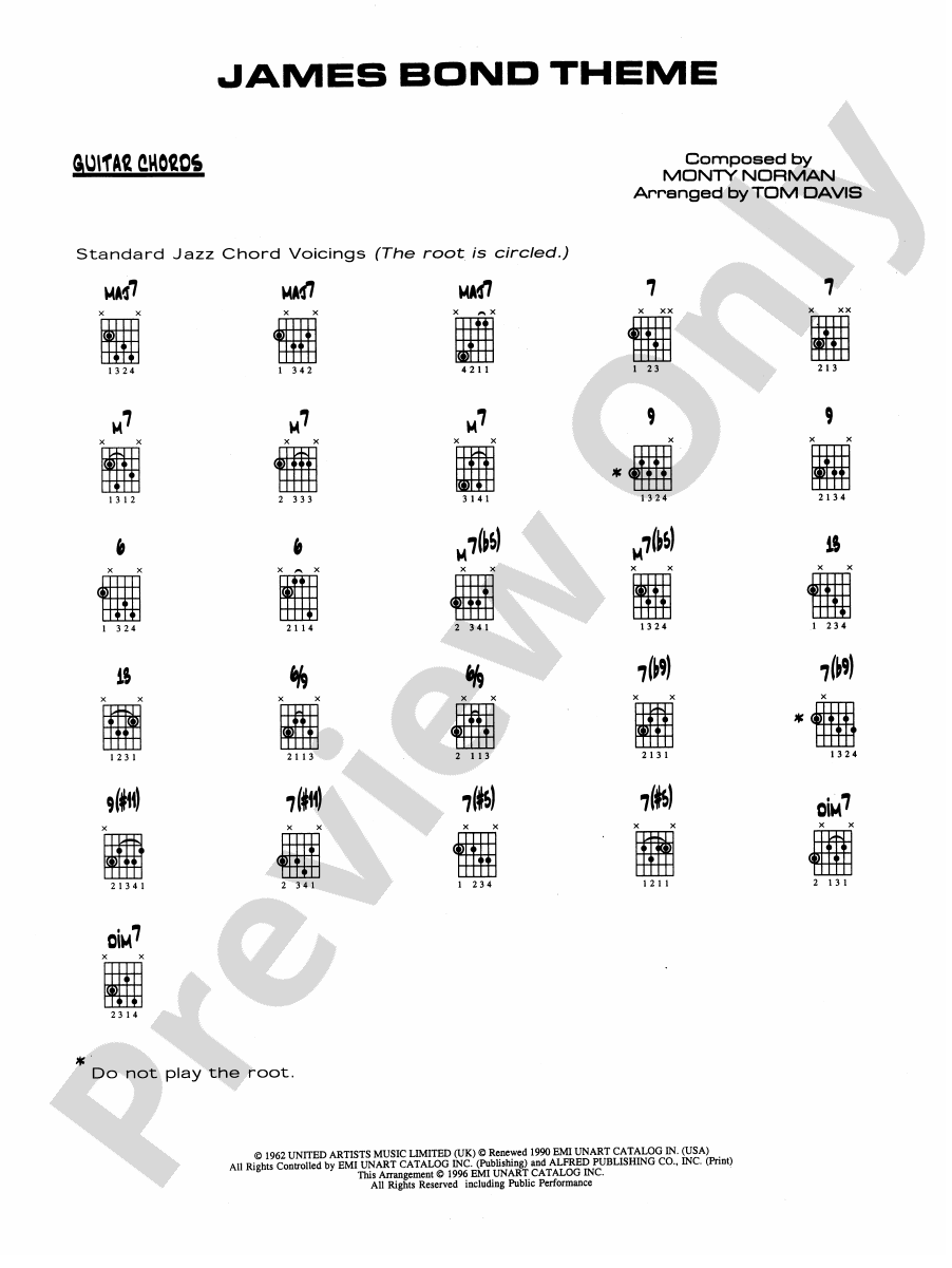 James Bond Theme Guitar Chords Guitar Chords Part Digital Sheet