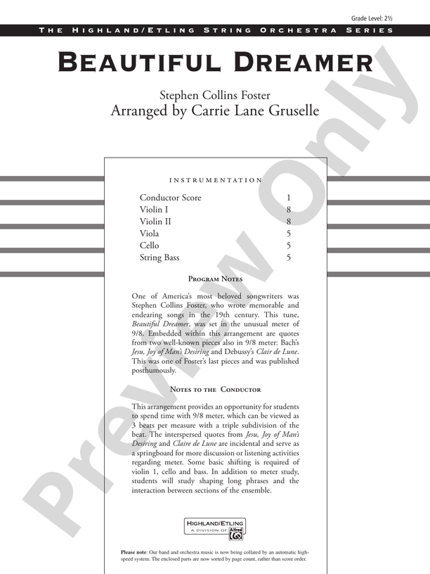 Beautiful Dreamer: String Orchestra Conductor Score & Parts: Stephen ...