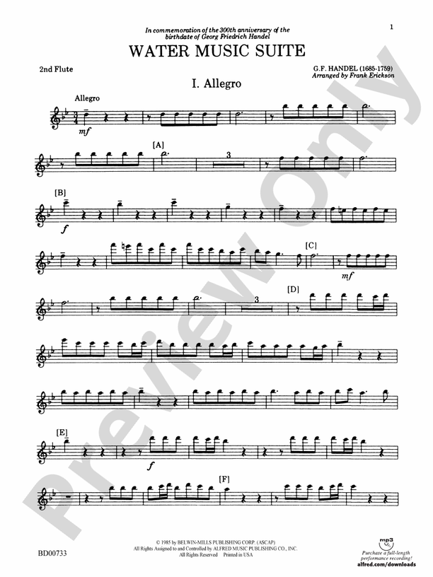 Water Music Suite 2nd Flute 2nd Flute Part Digital Sheet Music Download