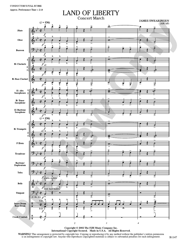 Land of Liberty Score James Swearingen Digital Sheet Music Download
