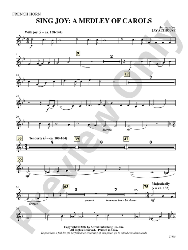 Sing Joy: A Medley of Carols: 1st F Horn