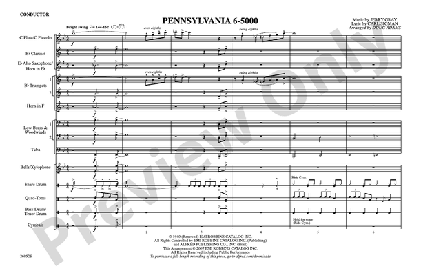 Pennsylvania 6-5000: Marching Band Conductor Score & Parts - Digital Sheet  Music Download