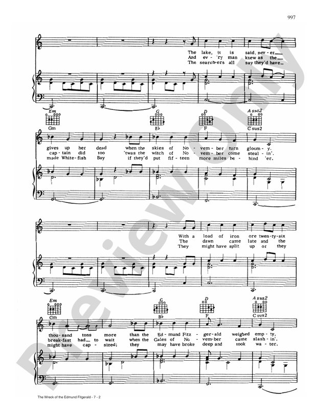 The Wreck of the Edmund Fitzgerald Piano/Vocal/Chords Gordon