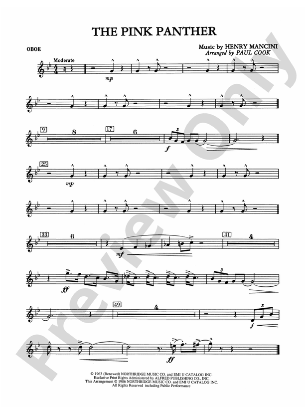 The Pink Panther: Oboe: Oboe Part - Digital Sheet Music Download