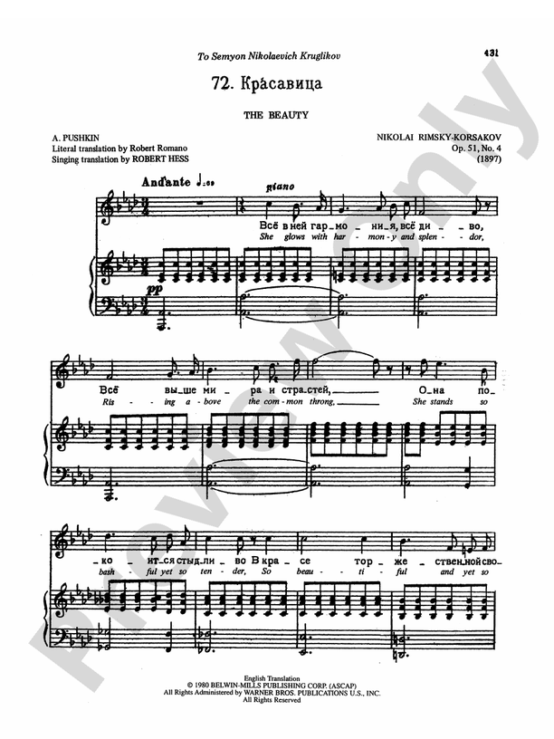 RimskyKorsakov Songs, Volume VI (Russian/English) 72. The Beauty, Op