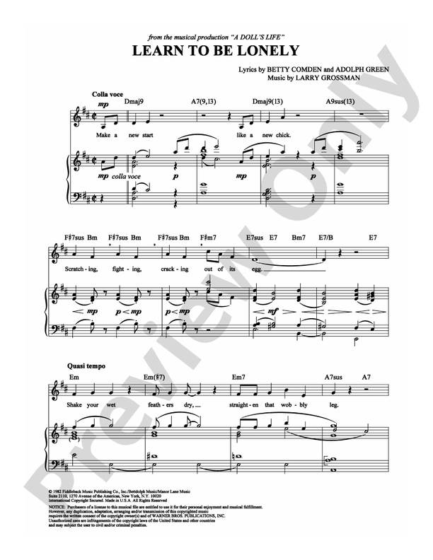 Learn to Be Lonely: Piano/Vocal/Chords: Larry Grossman - Digital Sheet Music Download