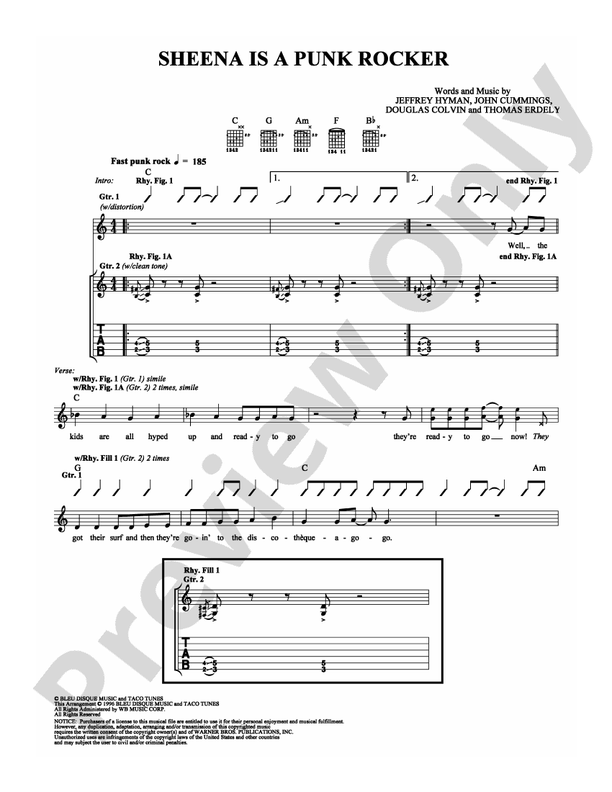 Sheena Is a Punk Rocker Guitar TAB The Ramones Digital Sheet Music Download