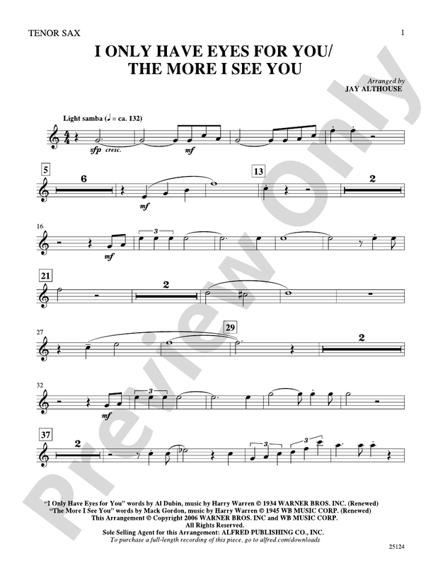 I Only Have Eyes for You / The More I See You Bflat Tenor Saxophone