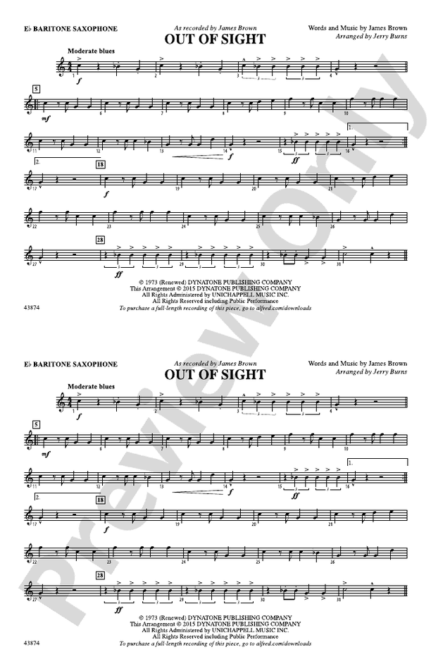 Out of Sight Eflat Baritone Saxophone Eflat Baritone Saxophone Part Digital Sheet Music