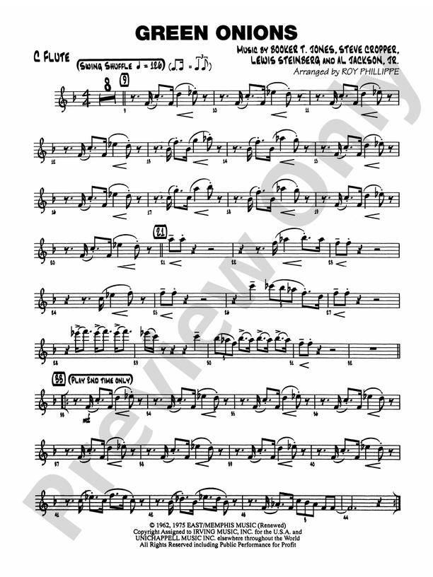 Green Onions Flute Flute Part Digital Sheet Music Download