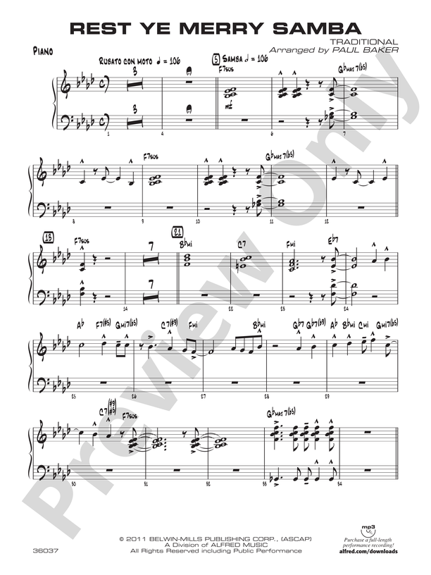 Rest Ye Merry Samba: Piano Accompaniment