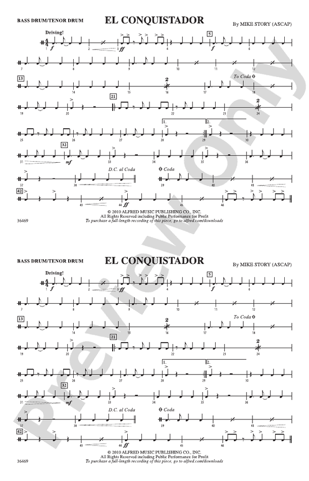 El Conquistador: Bass Drum/Tenor Drum: Bass Drum/Tenor Drum Part ...