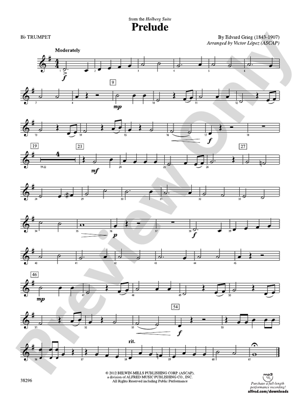 Prelude (from the Holberg Suite): 1st B-flat Trumpet