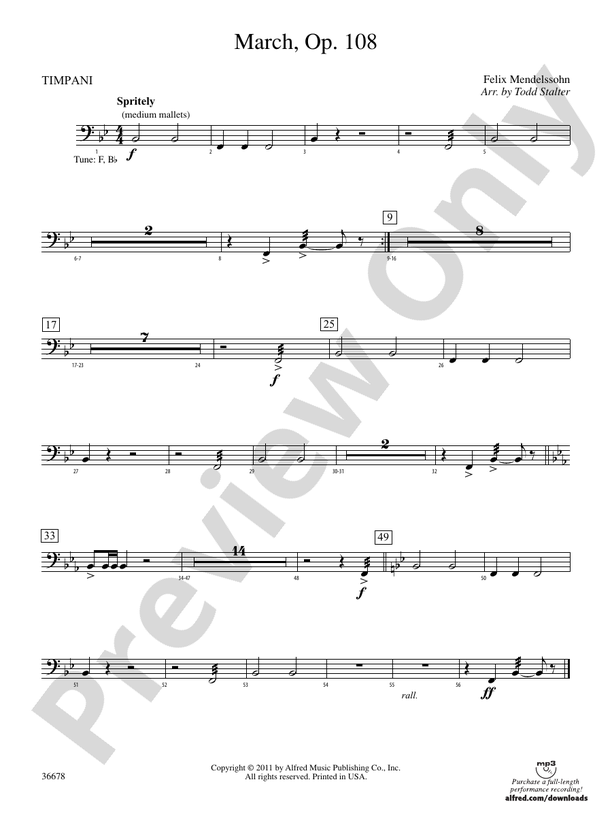 March, Op. 108 Timpani Timpani Part Digital Sheet Music Download