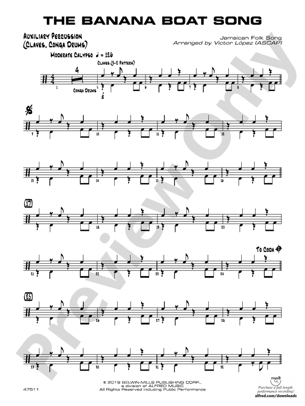 The Banana Boat Song Auxiliary Percussion Auxiliary Percussion Part
