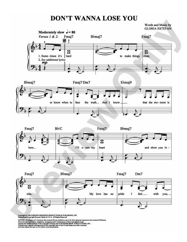 Don't Wanna Lose You: Easy Piano: Gloria Estefan - Digital Sheet Music