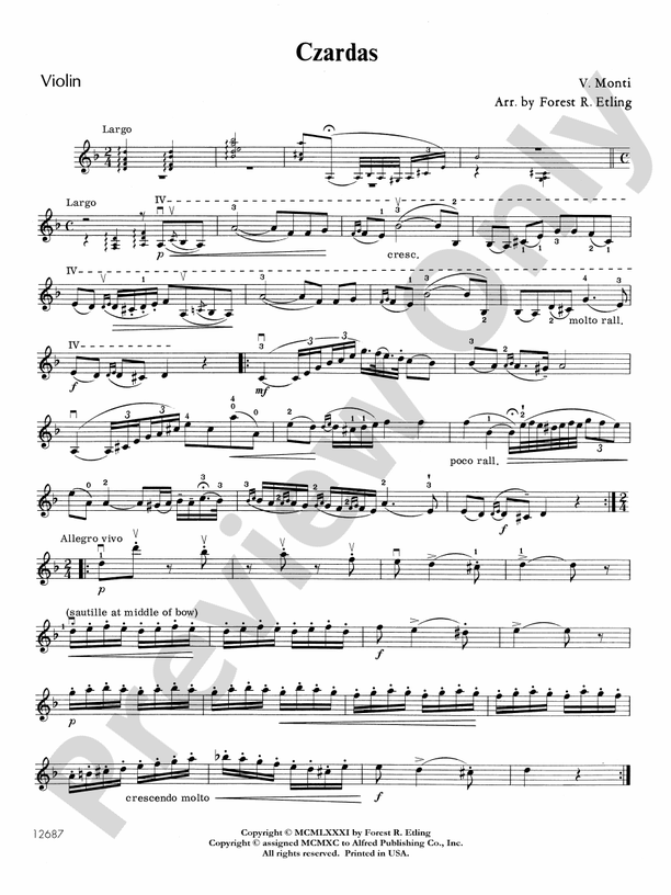 Violin: Czardas: - 1st Music Download Violin 1st Digital Sheet Part