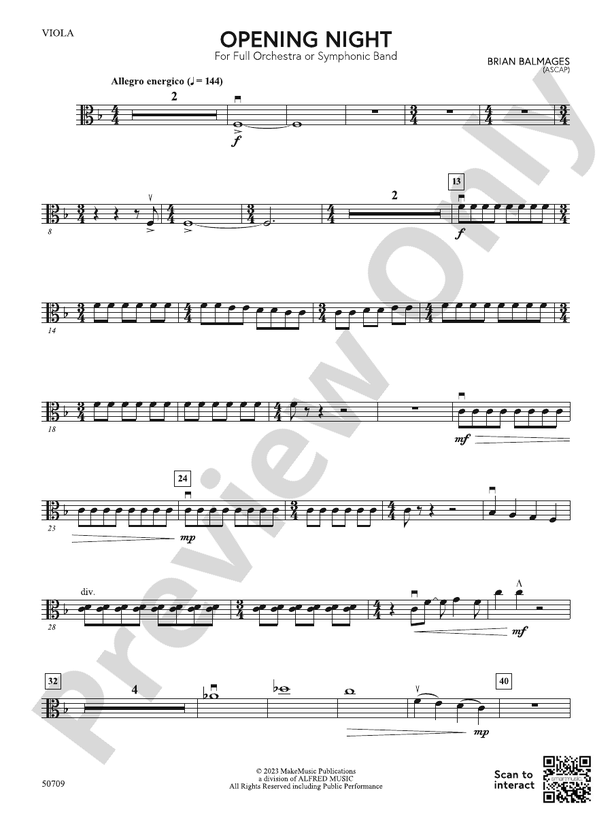 Opening Night Viola Viola Part Digital Sheet Music Download