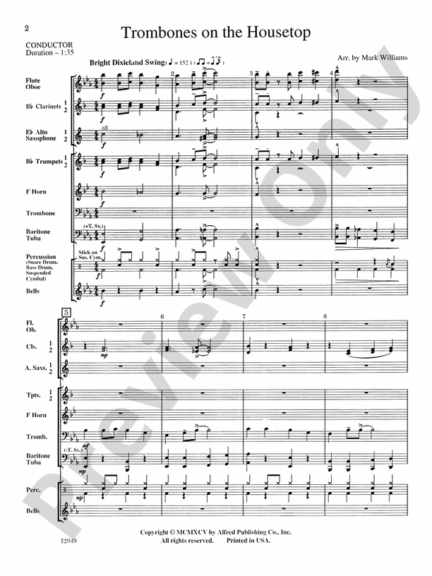 Trombones on the Housetop Concert Band Conductor Score & Parts