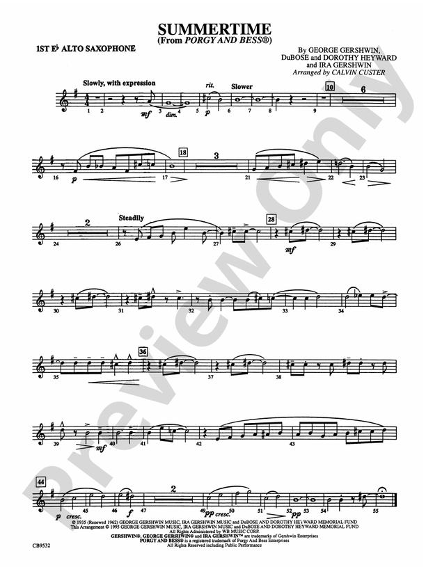 Summertime Eflat Alto Saxophone Eflat Alto Saxophone Part Digital