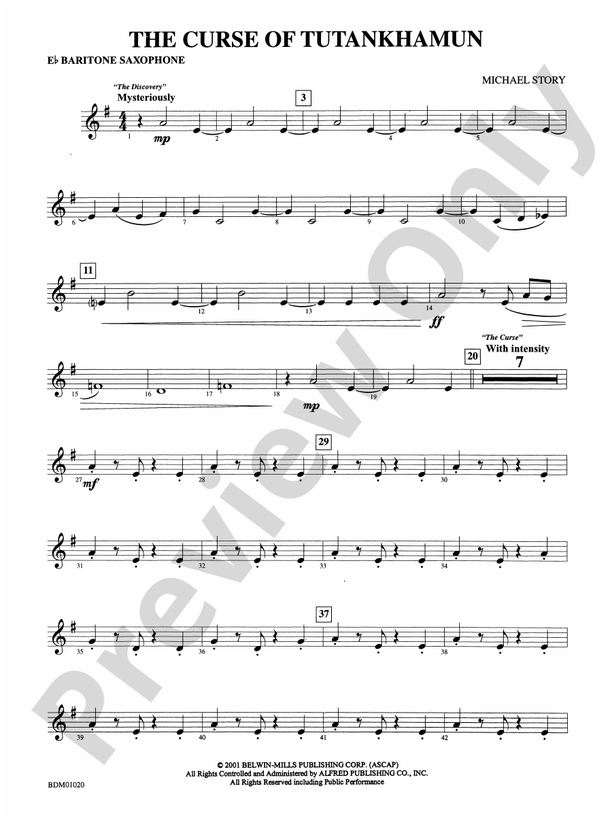 The Curse of Tutankhamun Eflat Baritone Saxophone Eflat Baritone Saxophone Part Digital