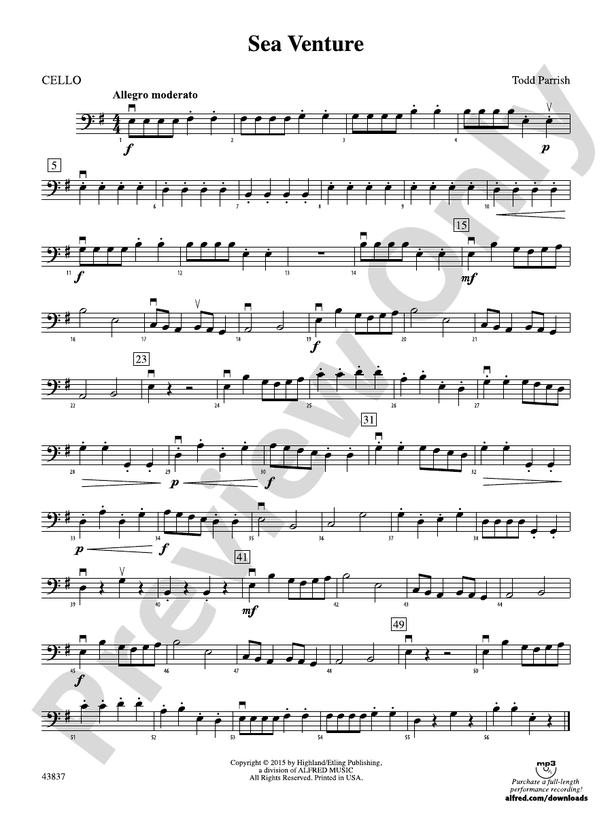 Sea Venture Cello Cello Part Digital Sheet Music Download