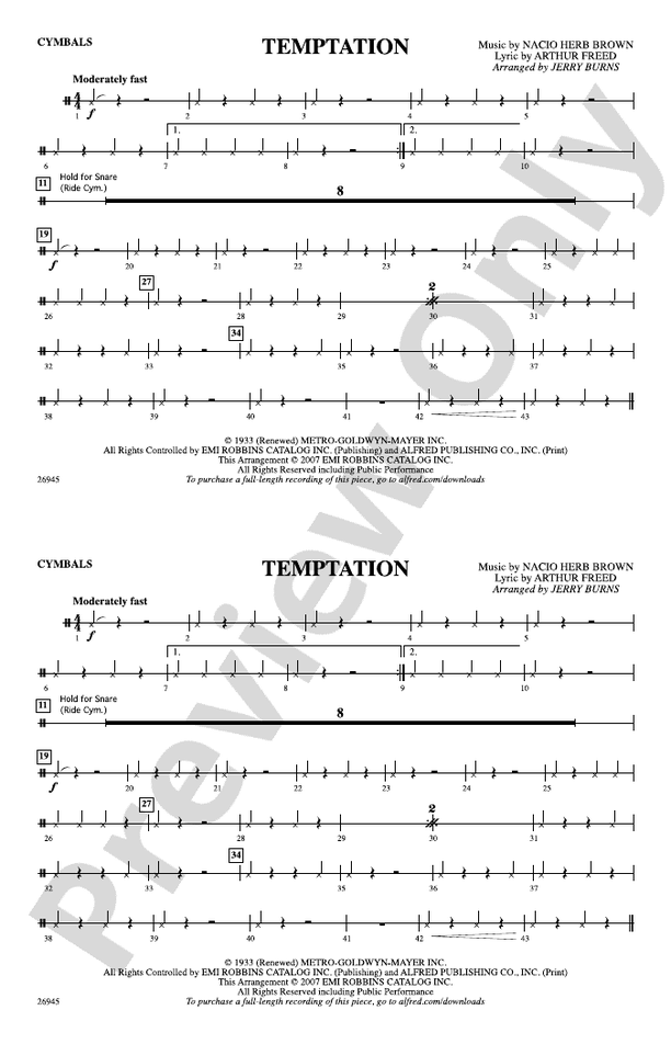Temptation Cymbals Cymbals Part Digital Sheet Music Download