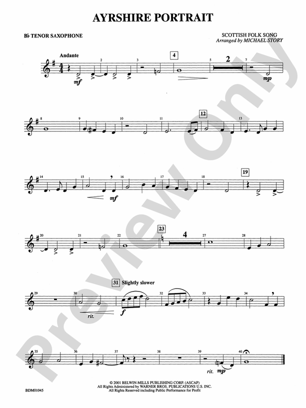 Ayrshire Portrait Bflat Tenor Saxophone Bflat Tenor Saxophone Part