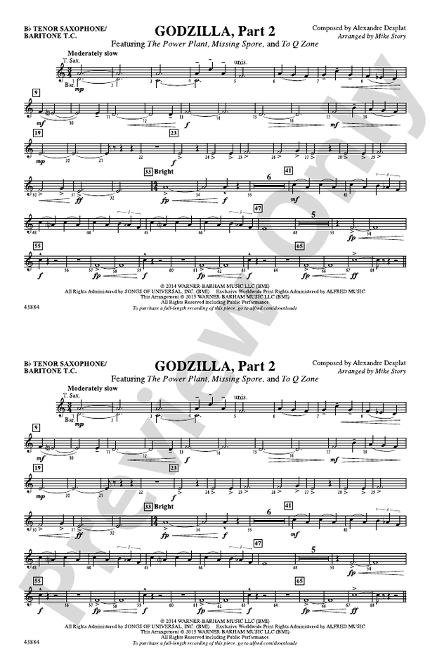 Godzilla, Part 2 Bb Tenor Saxophone/Bartione Treble Clef Bb Tenor Saxophone/Bartione Treble