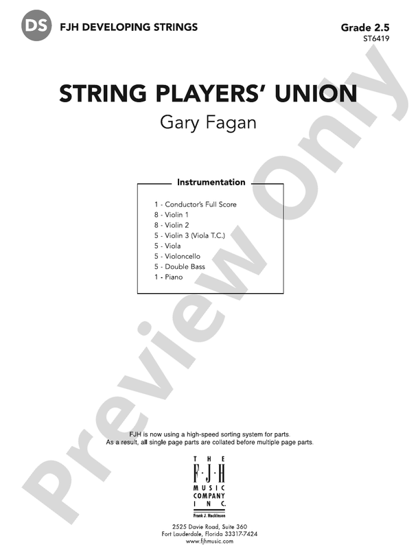 String Players' Union Gary Fagan Digital Sheet Music Download