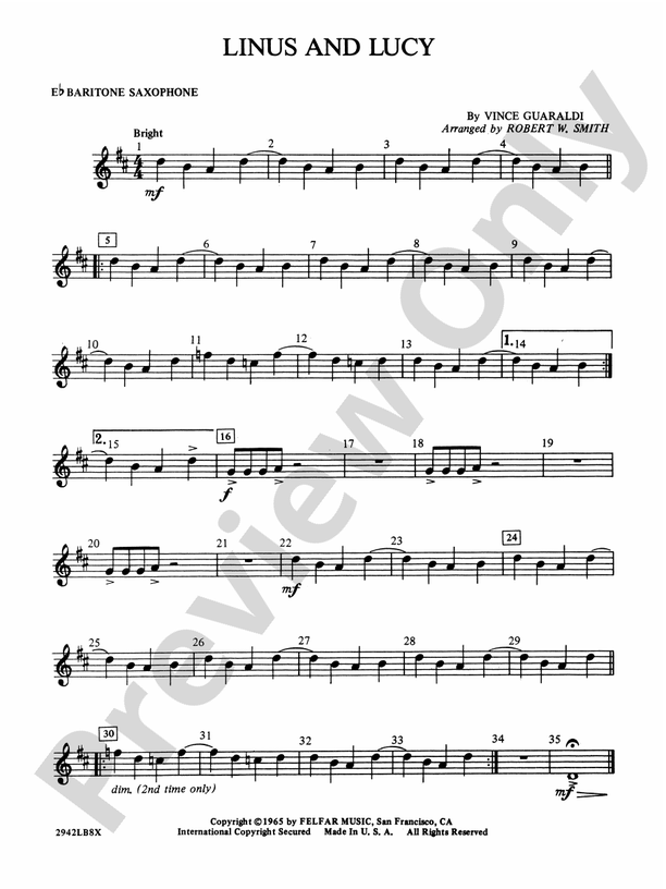 Linus and Lucy Eflat Baritone Saxophone Eflat Baritone Saxophone