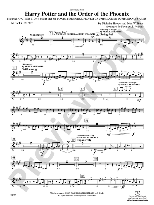 Harry Potter and the Order of the Phoenix, Selections from 1st Bflat