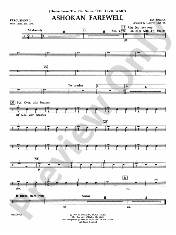Ashokan Farewell (from "The Civil War") 2nd Percussion 2nd Percussion