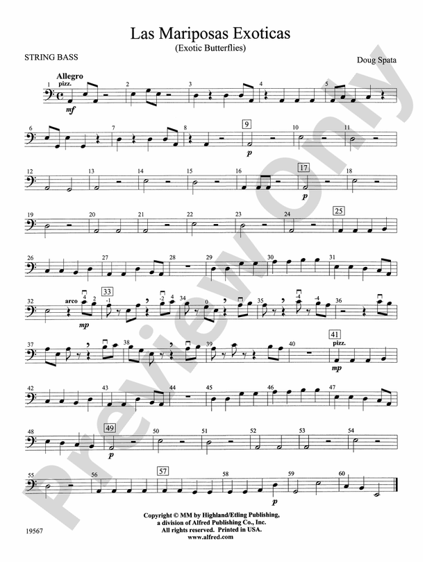 Las Mariposas Exoticas: String Bass: String Bass Part - Digital Sheet