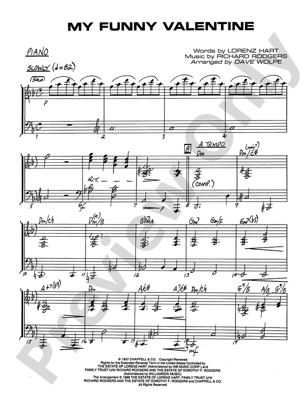 My Funny Valentine: Piano Accompaniment: Piano Accompaniment Part - Digital  Sheet Music Download