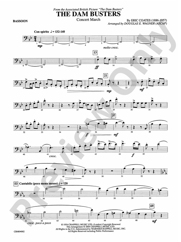 The Dam Busters Concert March Bassoon Bassoon Part Digital Sheet Music Download