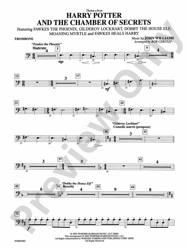 Harry Potter and the Chamber of Secrets, Themes from 1st Trombone 1st