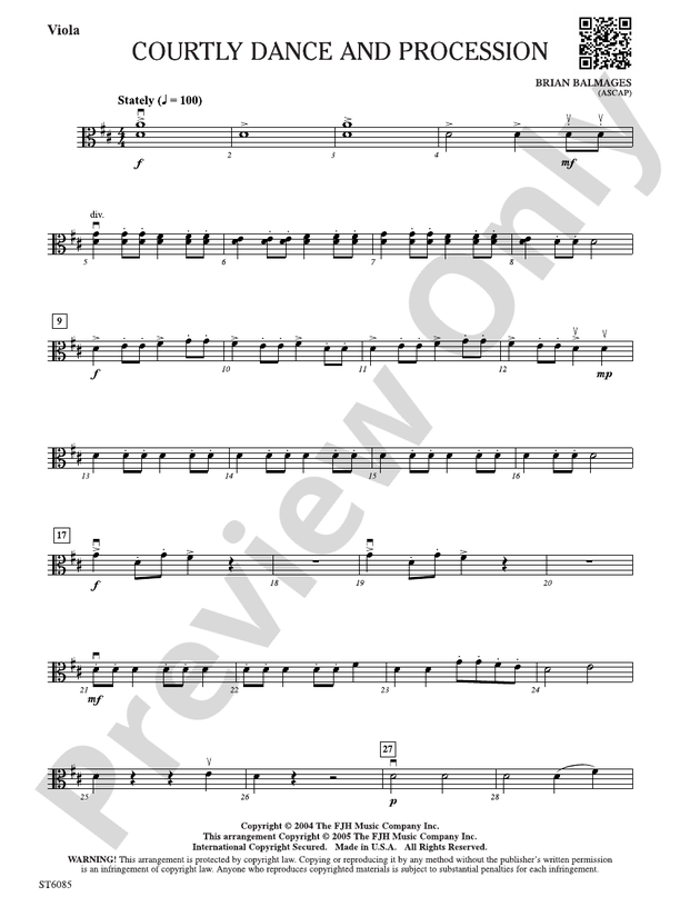 Courtly Dance and Procession: Viola: Viola Part: Brian Balmages